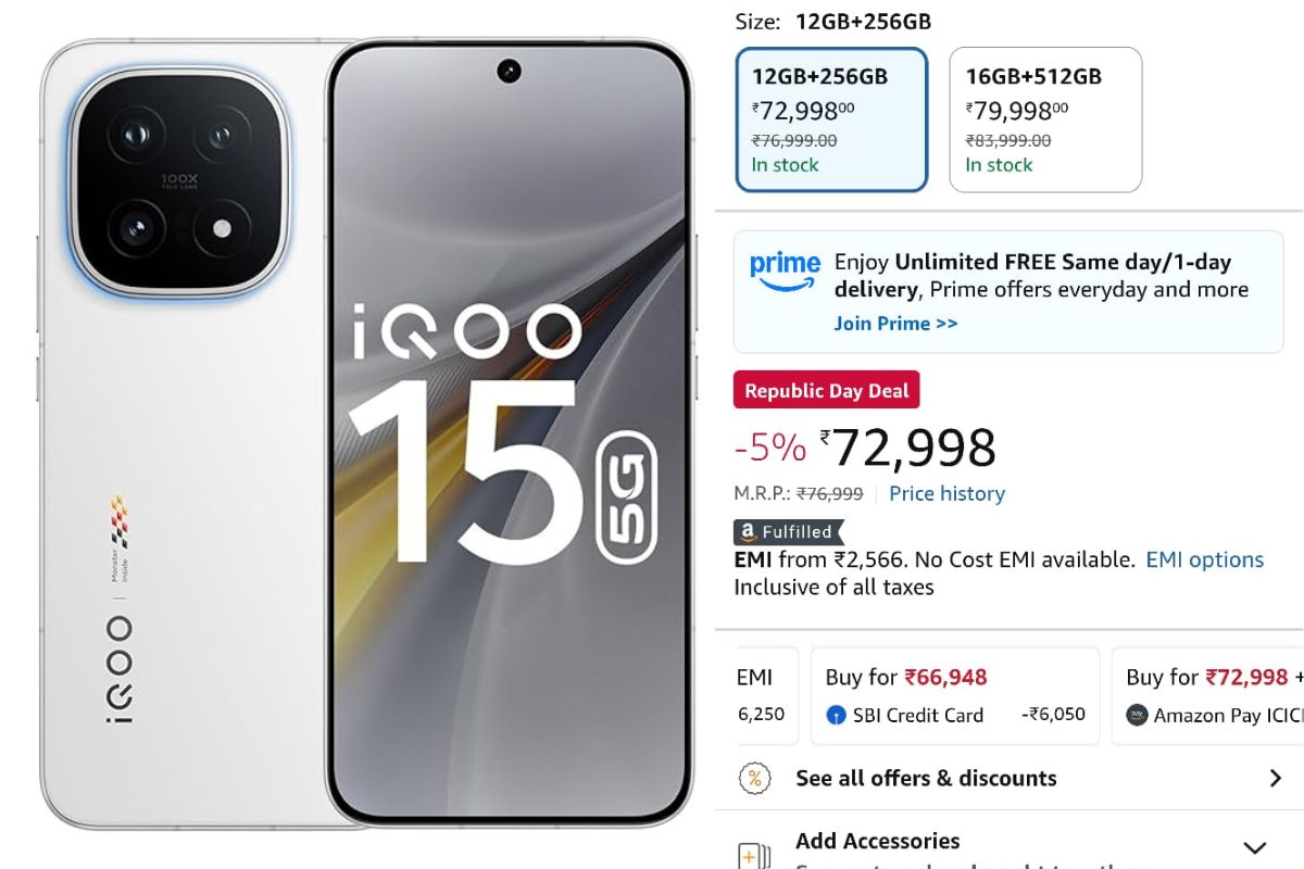 दमदार गेमिंग फोन Iqoo 15 हुआ सस्ता, Amazon सेल में मिल रही बढ़िया डील 1 Iqoo 15 बैंक डिस्काउंट डिटेल्स