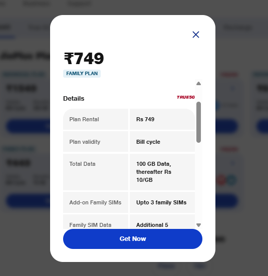 जियो का 749 रुपये वाला पोस्टपेड प्लान 