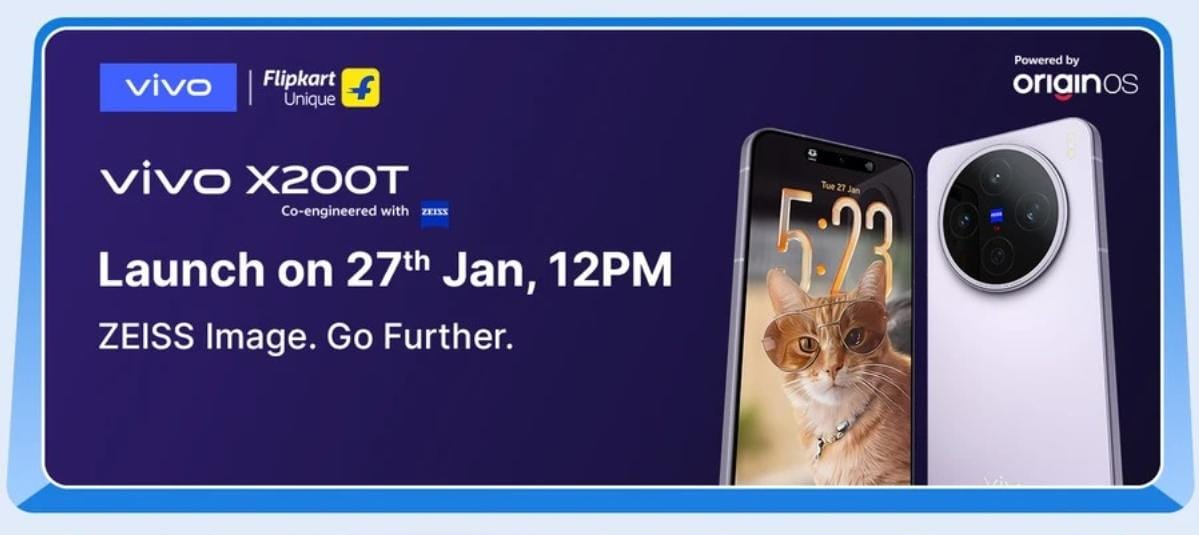 Vivo X200T की इंडिया लॉन्च डेट कन्फर्म, मिलेगा Zeiss-ट्यून ट्रिपल कैमरा और Dimensity 9400+ प्रोसेसर 1 वीवो X200T लॉन्च डेट कन्फर्म / फ्लिपकार्ट पर लाइव पेज