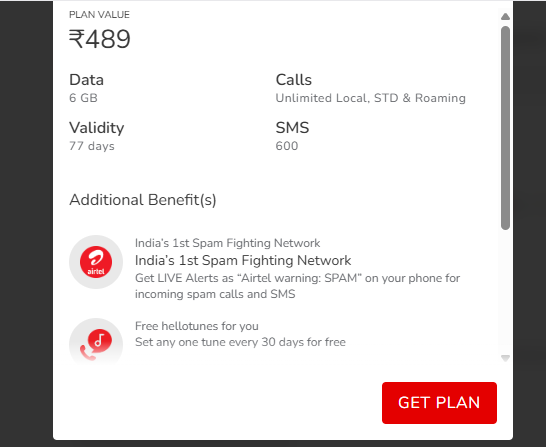 500 रुपये से कम में Airtel का धमाकेदार प्लान, मिलेगी 77 दिन की वैलिडिटी और अनलिमिटेड कॉलिंग 2 एयरटेल का 77 दिनों वाला प्लान