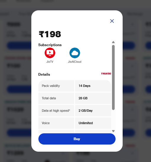 जियो का 198 रुपये वाला प्लान 
