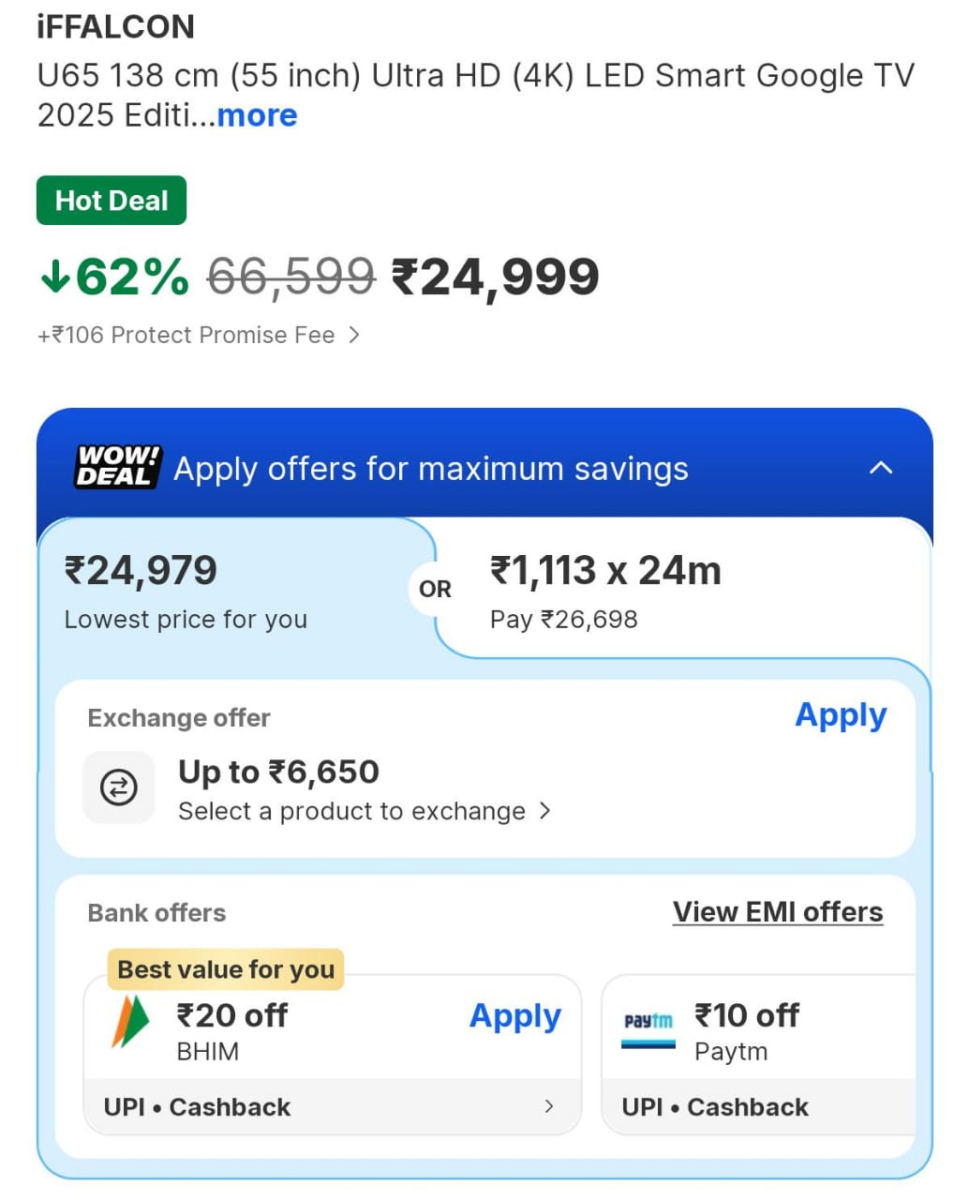 Iffalcon 55 इंच स्मार्ट टीवी प्राइस 