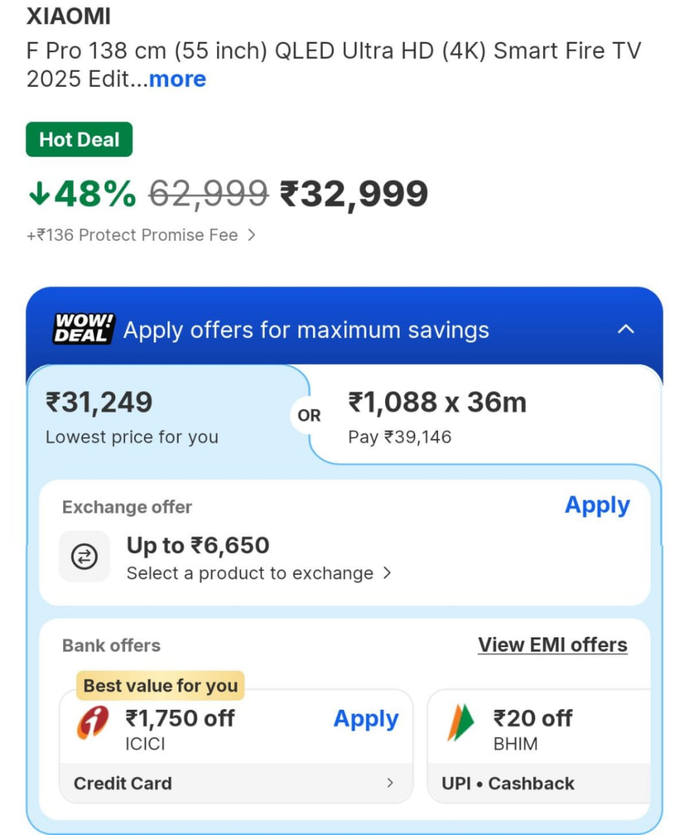 शाओमी 55 इंच स्मार्ट टीवी प्राइस 