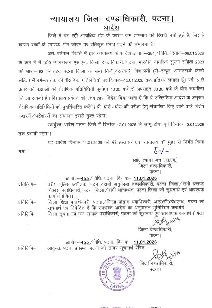 School Closed: बिहार के इस जिले में 13 जनवरी तक सभी स्कूल बंद, Dm ने जारी किया आदेश 2 Patna School Dm Order