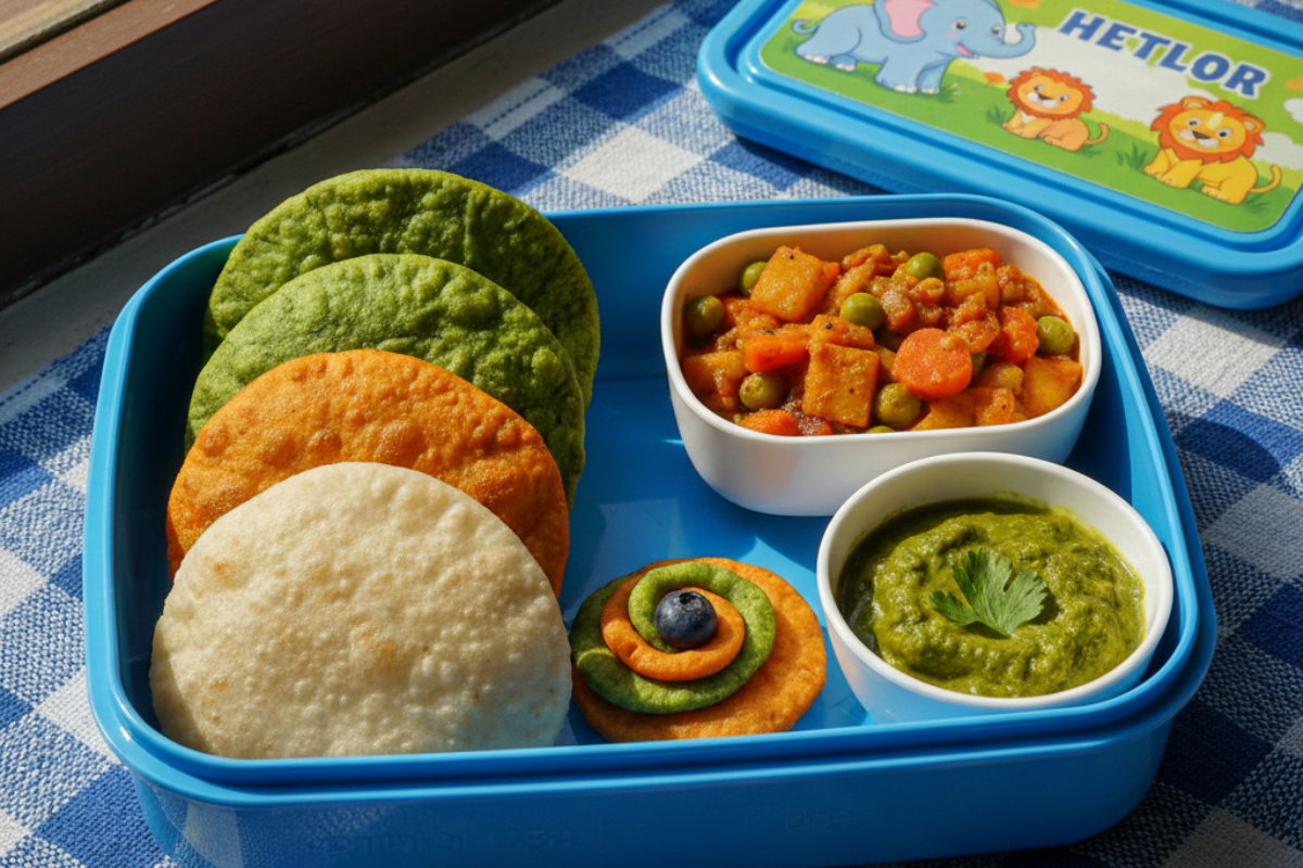 Colorful Tricolor Pooris made from spinach and carrot dough