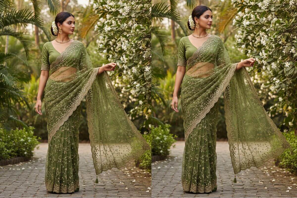 Green Saree Design 1