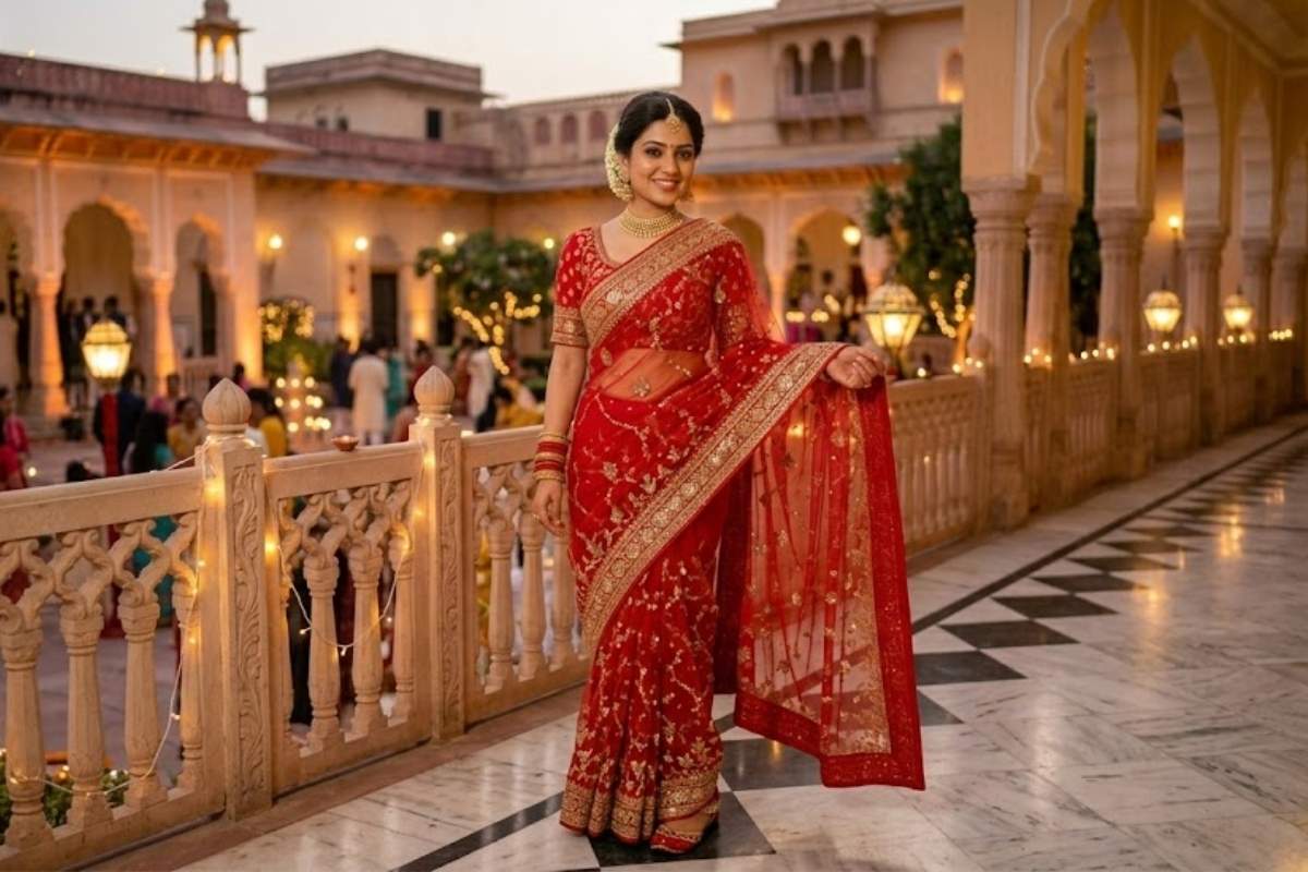 Heavy Work Red Saree 1