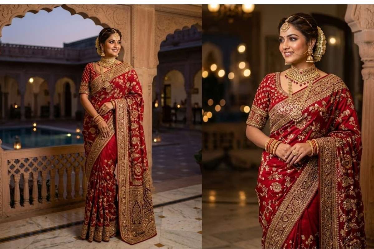 Heavy Work Red Saree (Ai Image)