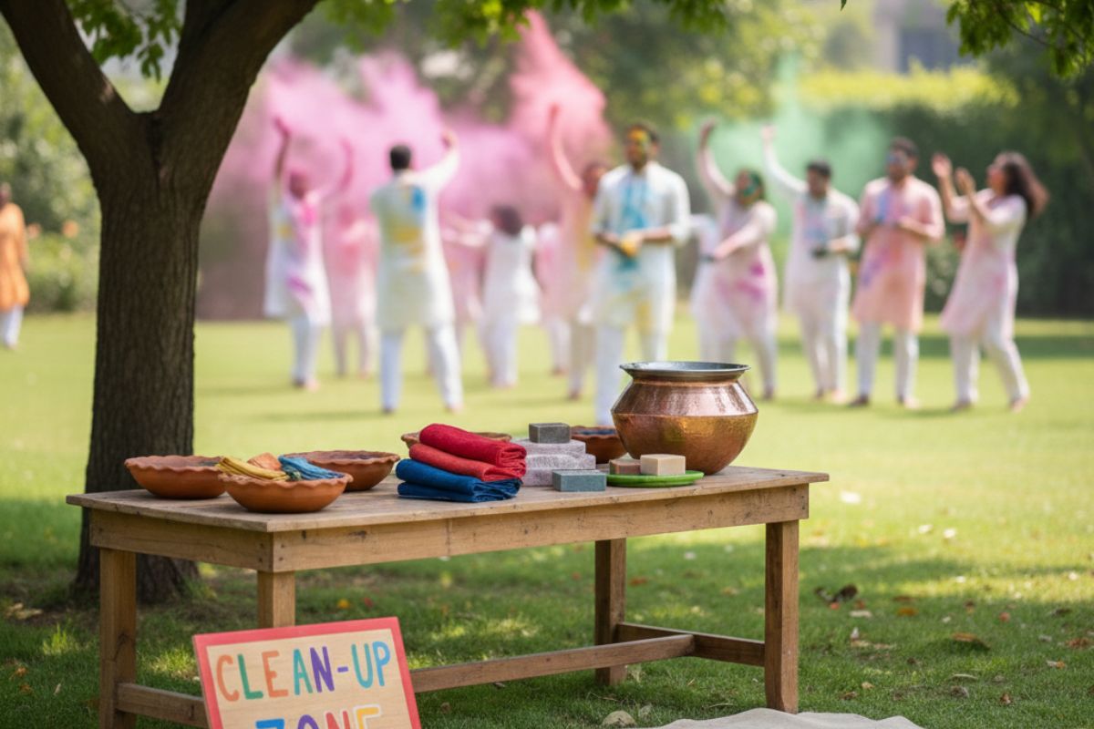 इस बार की होली पार्टी को बनाएं यादगार, कम खर्च में ऐसे प्लान करें Home Garden Party 6 Holi Party Cleanup Station And Hand Wash Zone
