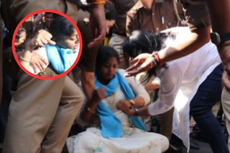 धरनास्थल से ऐसे पल्लवी पटेल को उठाकर ले गई पुलिस, देखें वीडियो