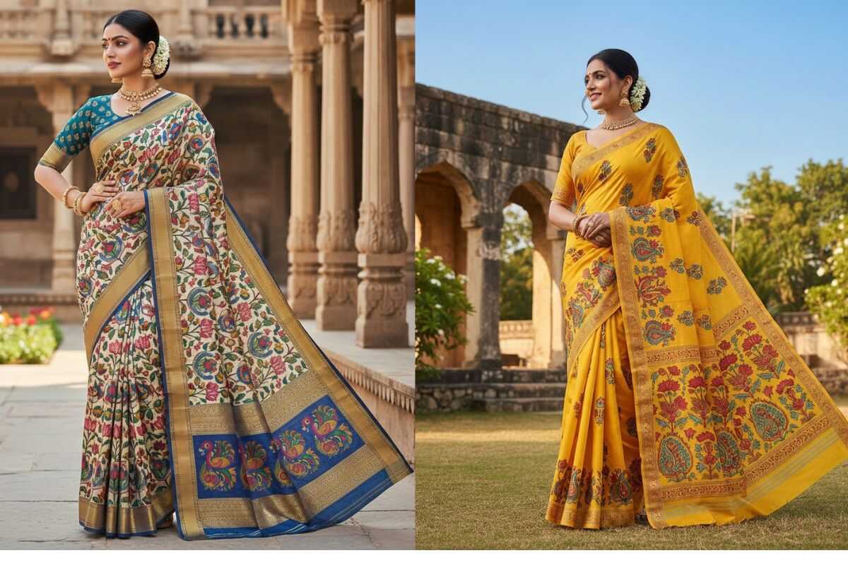 महाशिवरात्रि पर ट्राई करें ये शानदार साड़ी डिजाइन, दिखेंगी सबसे हटके 1 Printed Saree Design (Ai Image)