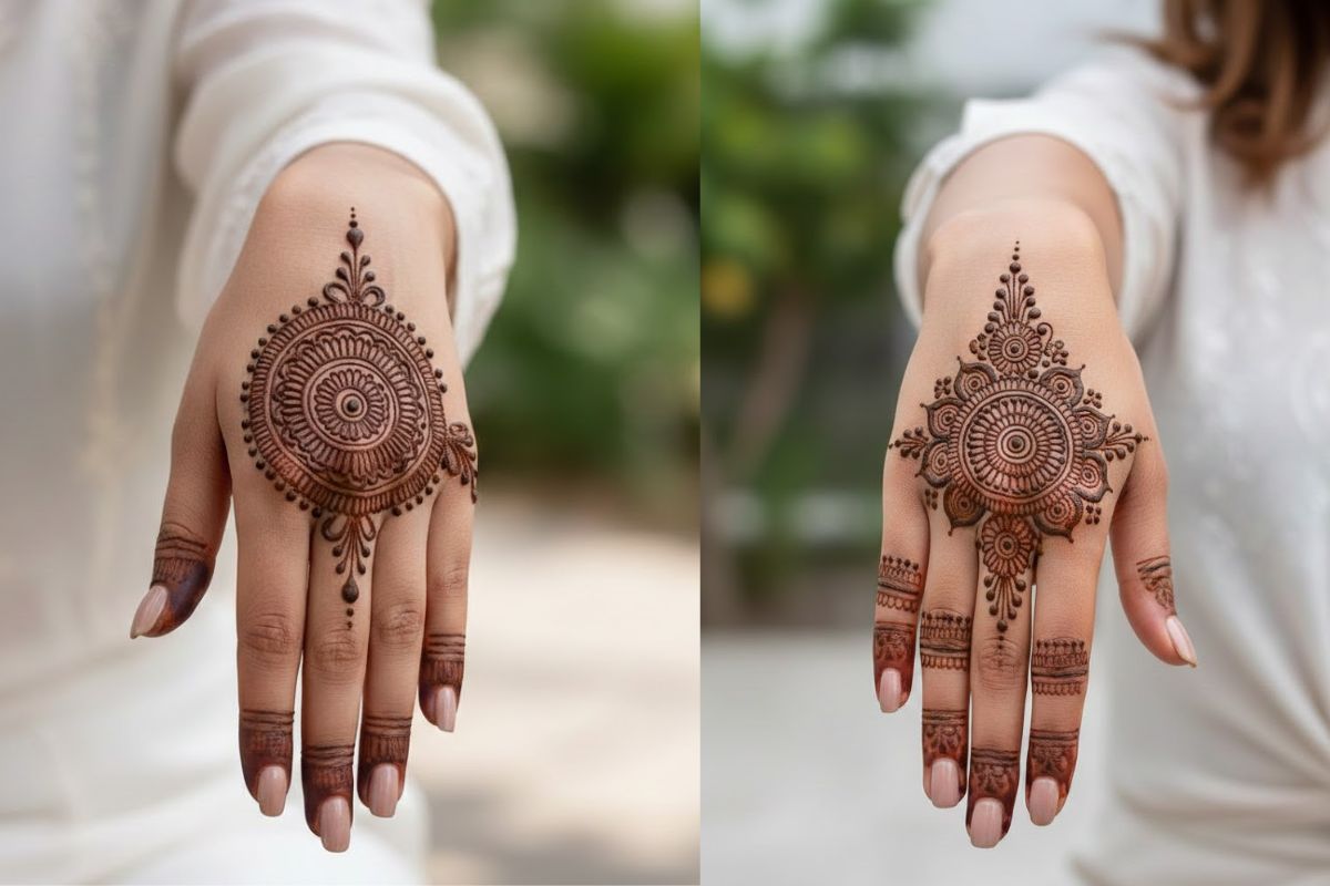 कम टाइम में चाहिए परफेक्ट डिजाइन, तो लगाएं ये सिंपल मेहंदी 2 बैक हैंड सिंपल मेहंदी डिज़ाइन (एआई इमेज)