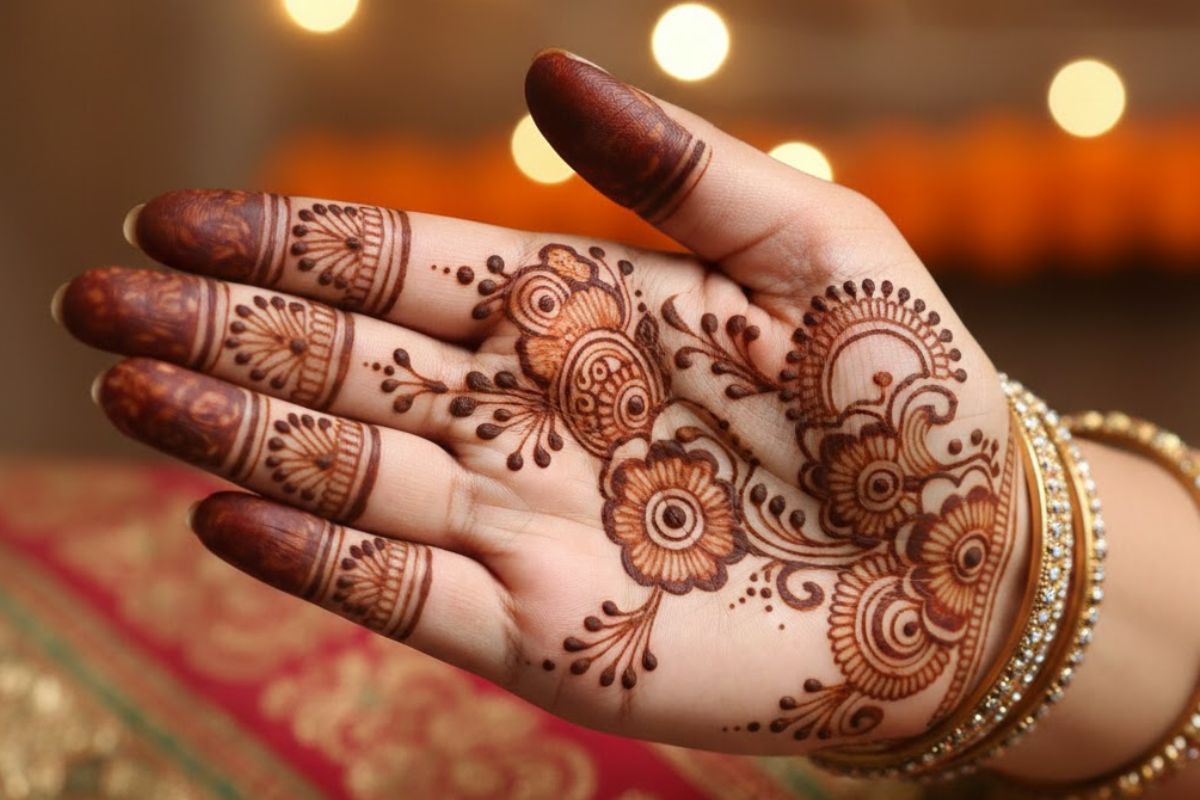 कम टाइम में चाहिए परफेक्ट डिजाइन, तो लगाएं ये सिंपल मेहंदी 4 फ्रंट हैंड सिंपल मेहंदी डिज़ाइन (एआई इमेज)