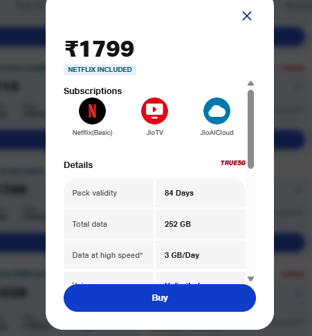 Jio Recharge Plans: डेटा-कॉलिंग या Ott, बजट और जरूरत के हिसाब से चुनें 84 दिनों वाला बेस्ट प्लान 11 1799 रुपये वाला प्लान