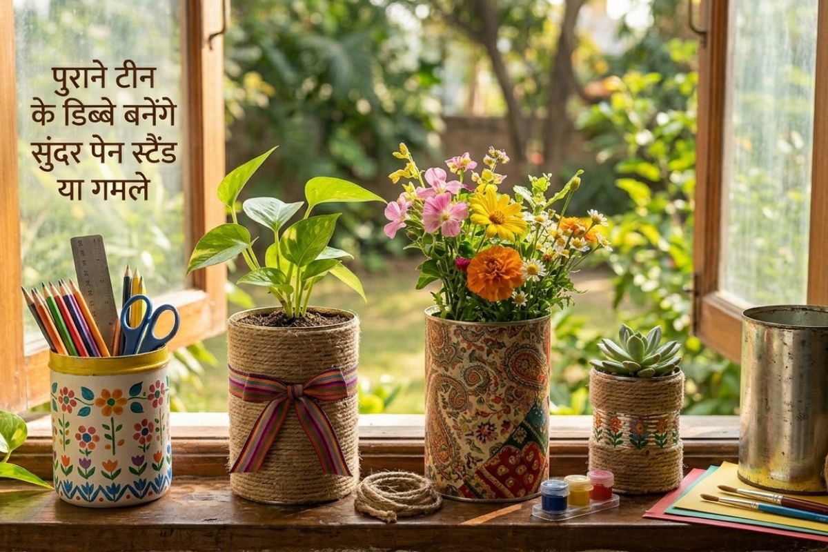 बिना पैसे खर्च किए घर को दें नया लुक, इन 3 पुरानी चीजों का ऐसे करें दोबारा इस्तेमाल 4 Recycled Tin Cans As Flower Pots And Pen Holders