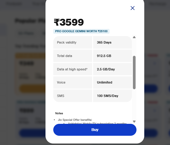 Jio, Airtel और Vi के इस प्लान से सालभर रिचार्ज से छुट्टी, मिलेगा अनलिमिटेड डेटा और बहुत कुछ 3 Jio का 3599 रुपये वाला प्लान