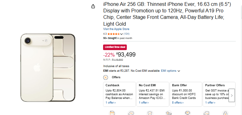 Amazon Sale में सस्ता हुआ Apple Iphone Air, जानिए ऑफर डिटेल्स 1 Image 52