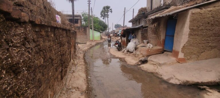 नाला नहीं होने से  हनवारा सड़क पर जलजमाव बनी परेशानी