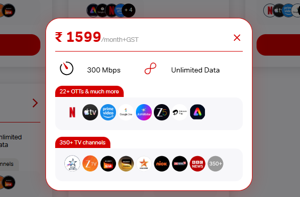 Airtel ₹1599 ब्रॉडबैंड प्लान: 300Mbps स्पीड के साथ फ्री Ott और 350+ चैनल्स 1 ₹1599 Airtel ब्रॉडबैंड प्लान