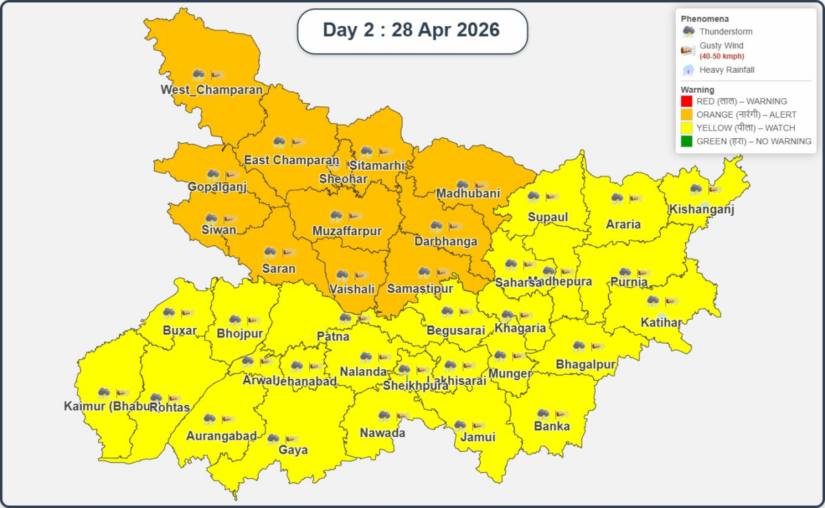 बिहार के सभी जिलों में आज तेज बारिश के साथ बिजली गिरने का अलर्ट, 4 डिग्री तक लुढ़केगा पारा 1 Image 340