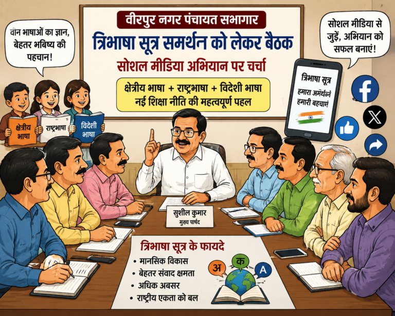 त्रिभाषा सूत्र समर्थन को लेकर वीरपुर में बैठक, सोशल मीडिया अभियान पर चर्चा