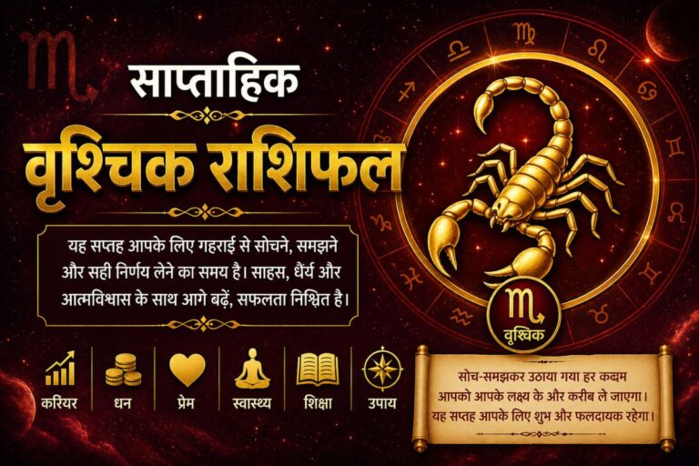 वृश्चिक साप्ताहिक राशिफल 17 से 23 मई तक: आने वाले हफ्ते में धन लाभ के अच्छे अवसर मिलेंगे और आपकी संपत्ति में वृद्धि होगी