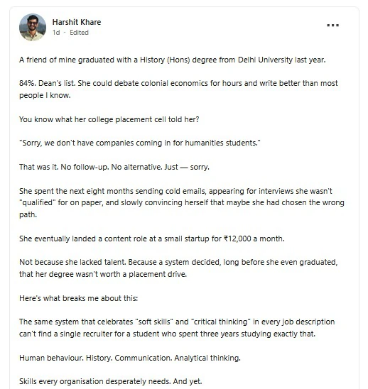 आर्ट्स के लिए हमारे पास कंपनियां नहीं हैं...Du में 84% नंबर लाने के बाद भी नहीं मिली नौकरी 2 Du