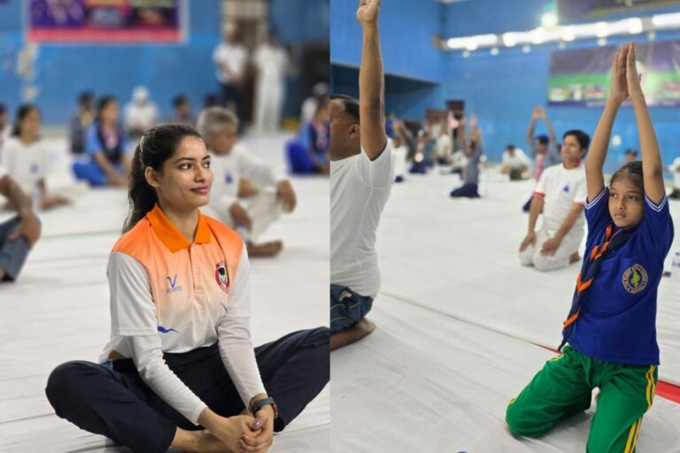 हाजीपुर में अंतरराष्ट्रीय योग दिवस पर हुआ सामूहिक योग, बसावन सिंह इंडोर स्टेडियम में जुटे सैकड़ों लोग