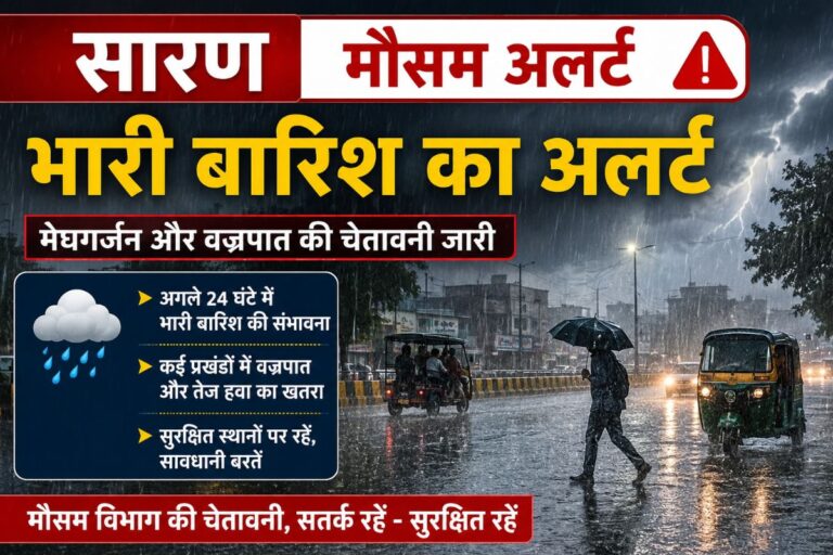 सारण में भारी बारिश का अलर्ट, 40 KMPH की रफ्तार से चलेगी हवा, IMD का 48 घंटों के लिए एडवाइजरी जारी