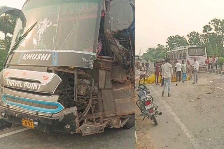 हाजीपुर-मुजफ्फरपुर NH-22 पर हादसा, बस और सीमेंट लदे ट्रैक्टर में जोरदार टक्कर, 4 घायल