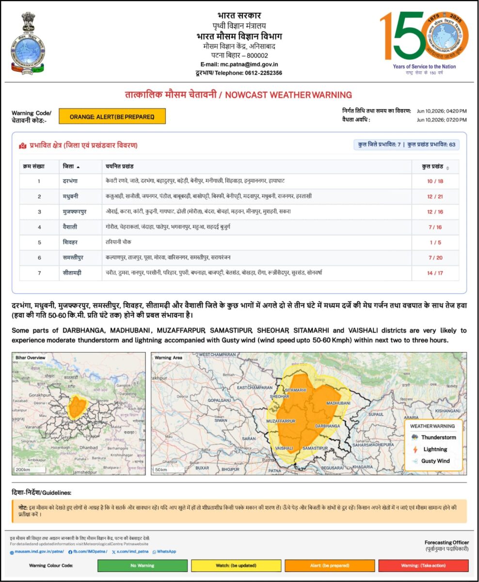बिहार में 13 जून तक आंधी-बारिश की चेतावनी, लोगों के मोबाइल पर भेजा गया वार्निंग मैसेज, जानिए कब आएगा मानसून 3 Whatsapp Image 2026 06 10 At 17.09.09