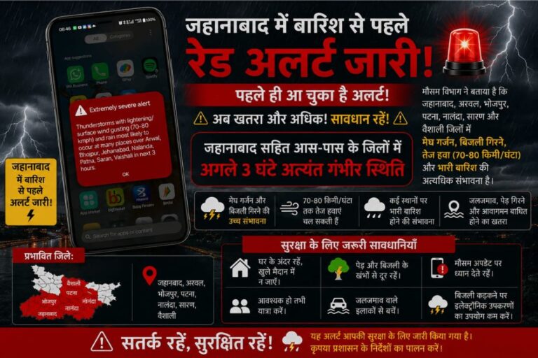 जहानाबाद में मोबाइल पर आया मौसम विभाग का अलर्ट, सुबह में ही हो गया रात जैसा अंधेरा
