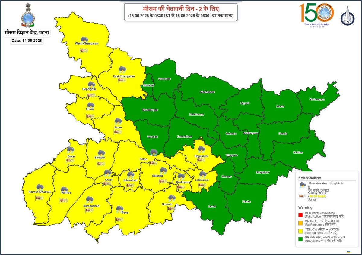 बिहार के 19 जिलों में आज आंधी-बारिश का अलर्ट, 50 Kmph की रफ्तार से चलेगी हवा 1 Image 523