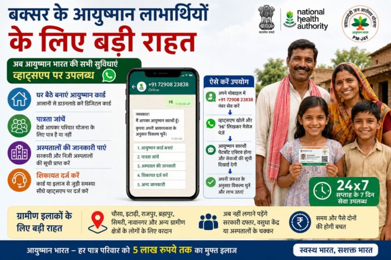 बक्सर में ‘आयुष्मान सारथी’ लॉन्च : अब WhatsApp पर मिलेंगी सभी सेवाएं, घर बैठे बनाएं आयुष्मान कार्ड