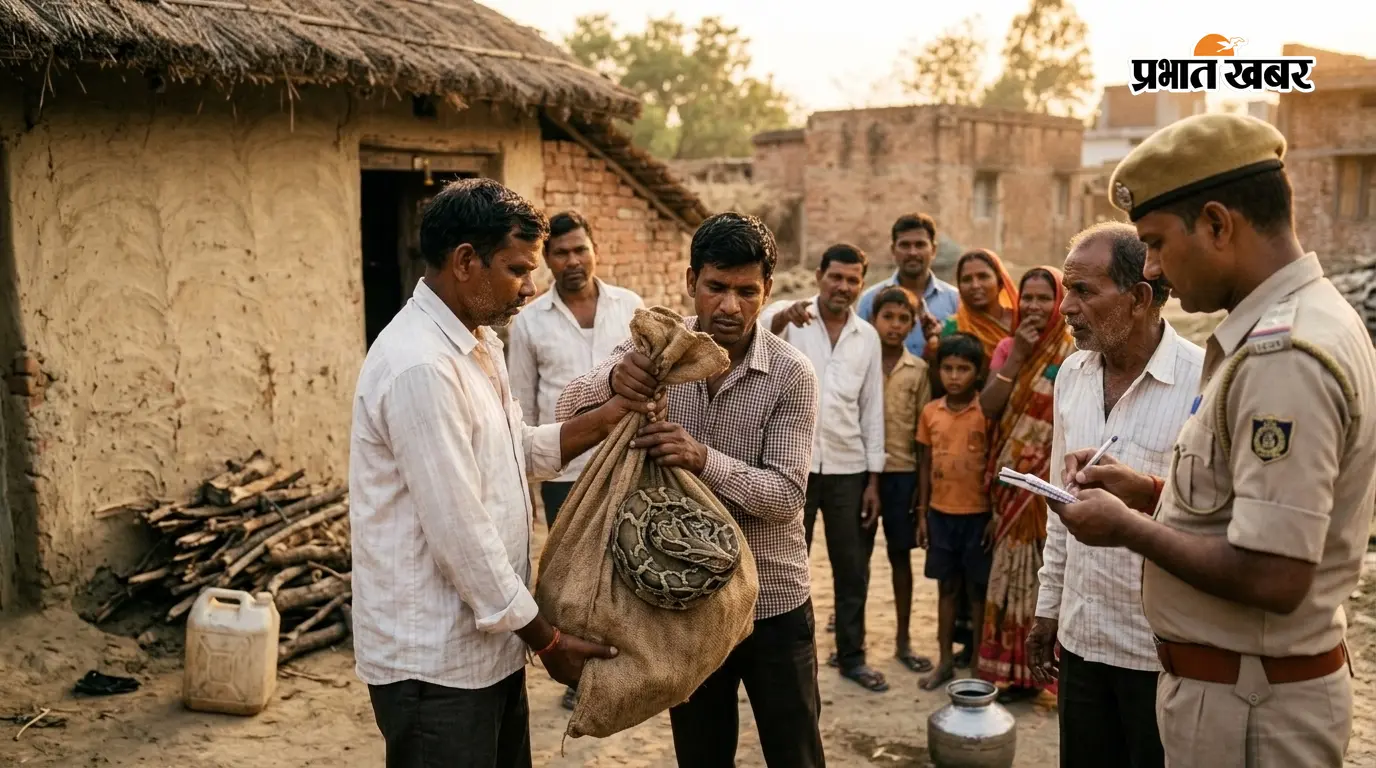 घर में घुसा अजगर, ग्रामीणों ने सुरक्षित रेस्क्यू कर वन विभाग को सौंपा