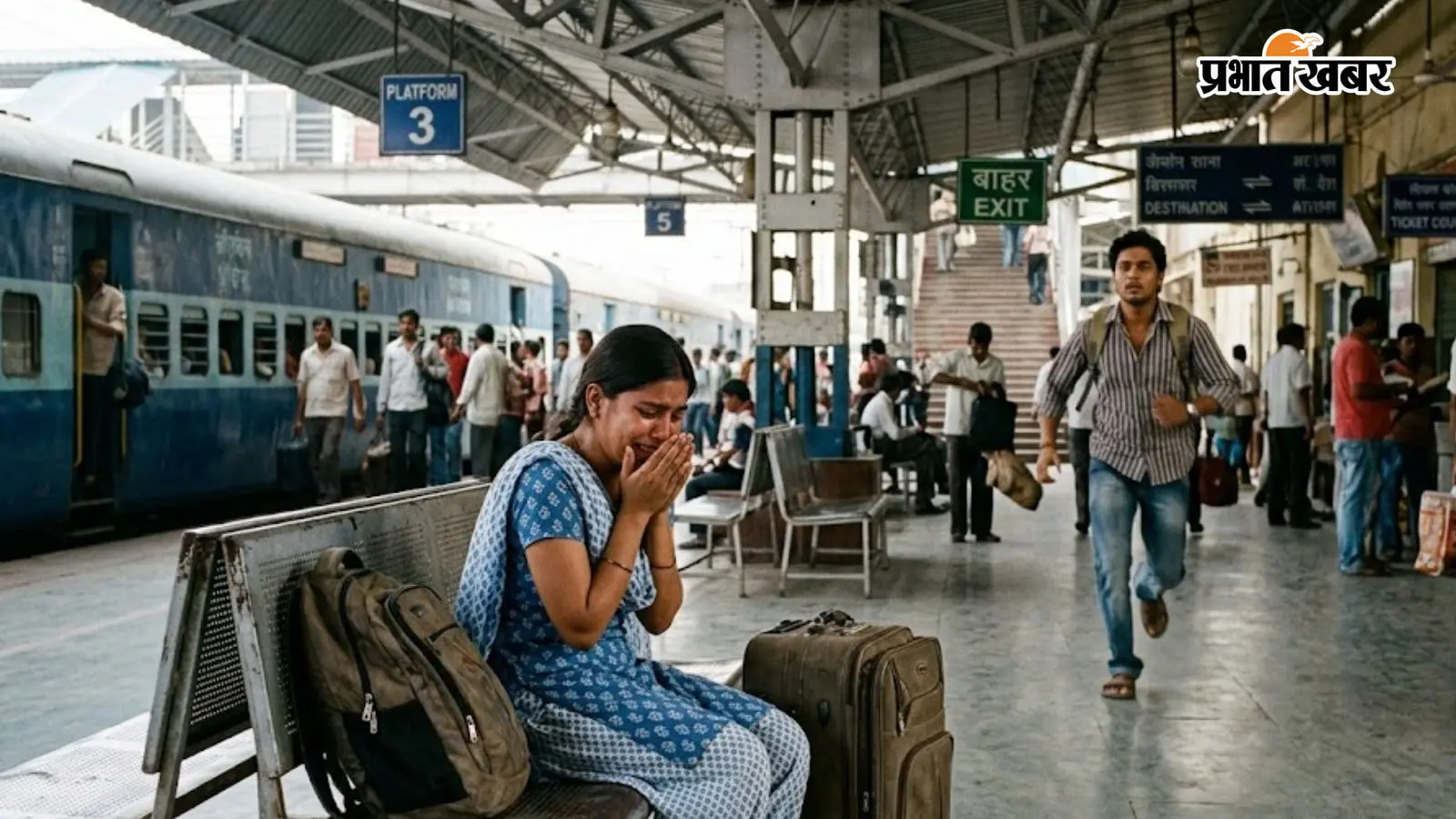 स्टेशन पर रोती युवती(सांकेतिक तस्वीर) स्टेशन पर रोती युवती(सांकेतिक तस्वीर)