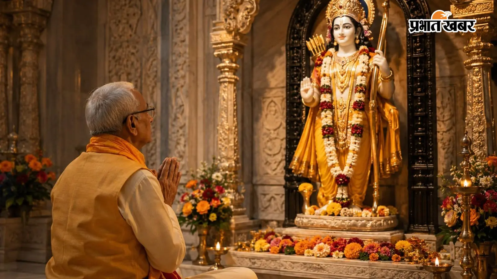 भगवान श्री राम के आगे हाथ जोड़कर बैठे चंपत राय भगवान श्री राम के आगे हाथ जोड़कर बैठे चंपत राय