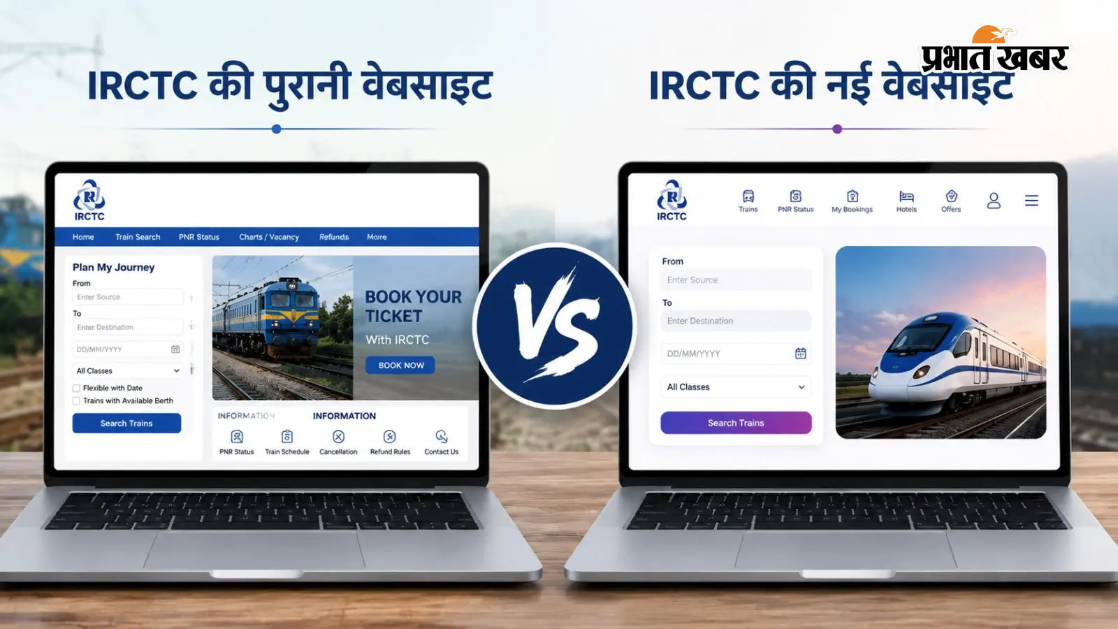 आईआरसीटीसी की पुरानी वेबसाइट और नई वेबसाइट / फोटो एआई से बनी आईआरसीटीसी की पुरानी वेबसाइट और नई वेबसाइट / फोटो एआई से बनी