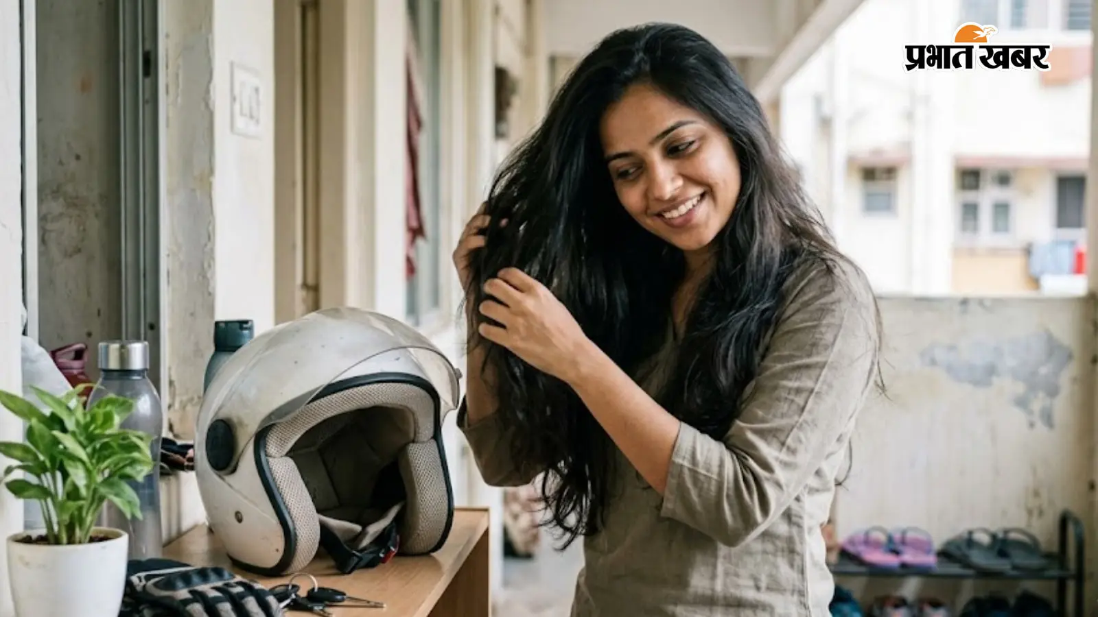 Helmet Hair Care Tips, AI Image Helmet Hair Care Tips, AI Image