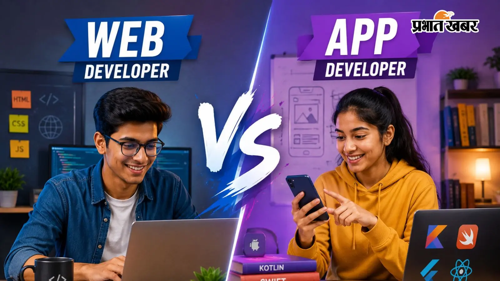 Web Developer vs App Developer सांकेतिक फोटो (AI Generated) Web Developer vs App Developer सांकेतिक फोटो (AI Generated)