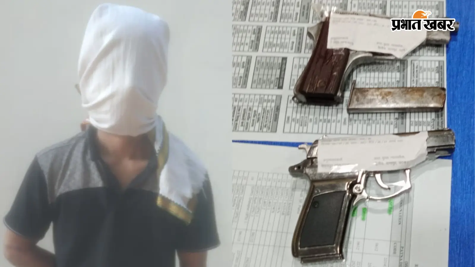 गिरफ्तार आरोपी के साथ हथियार बरामद गिरफ्तार आरोपी के साथ हथियार बरामद
