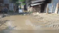 तीनघरिया की सड़क बनी झील, छह महीने तक जलजमाव से ग्रामीण बेहाल