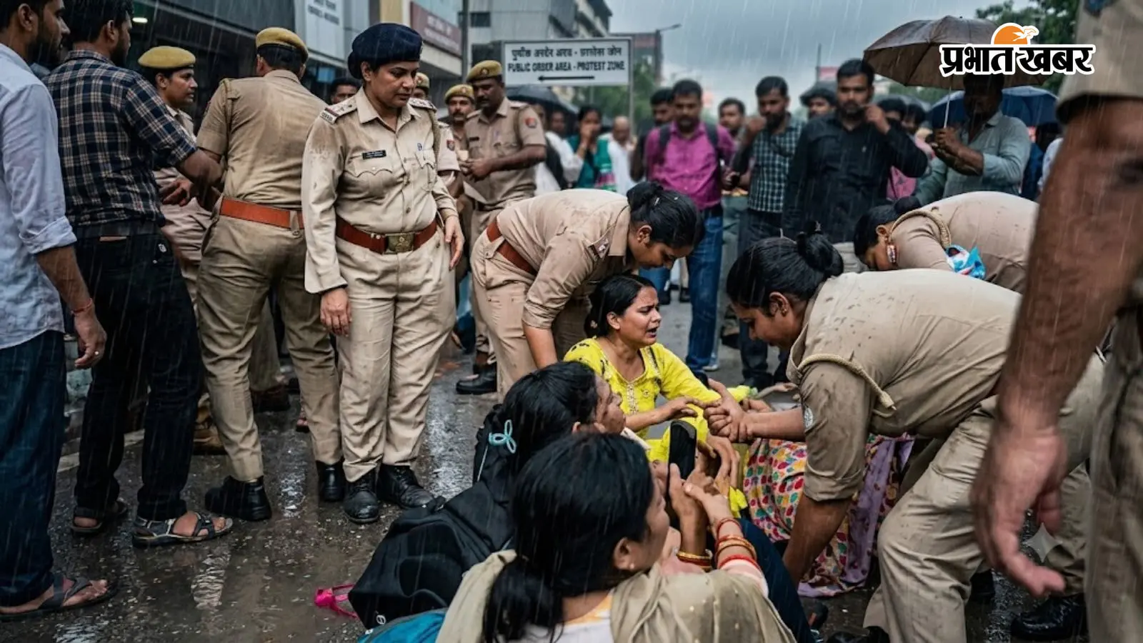 शिक्षक भर्ती मामले में प्रदर्शनकारियों को हटाती पुलिस शिक्षक भर्ती मामले में प्रदर्शनकारियों को हटाती पुलिस
