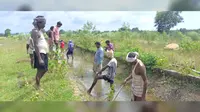 नहर का पानी खेत तक पहुंचाने के लिए पसीना बहा रहे दलदली पंचायत के किसान