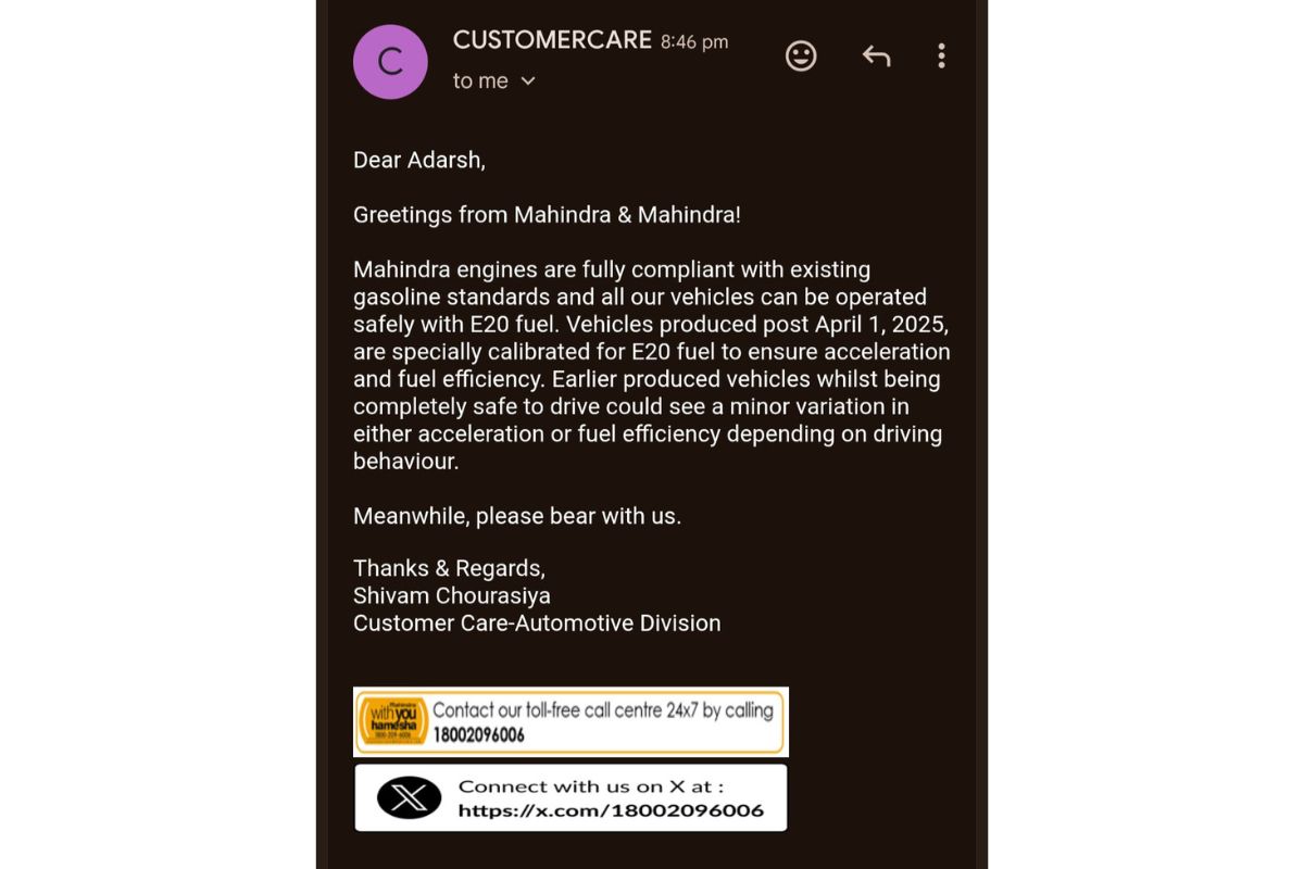 Mahindra Customer Care Reply