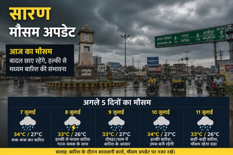 सारण में आज बारिश के आसार, अगले 5 दिनों तक ऐसा रहेगा मौसम