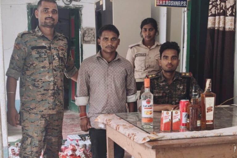 रौशना में पुलिस की बड़ी कार्रवाई: बंगाल से कार में लाई जा रही 325 लीटर विदेशी शराब जब्त
