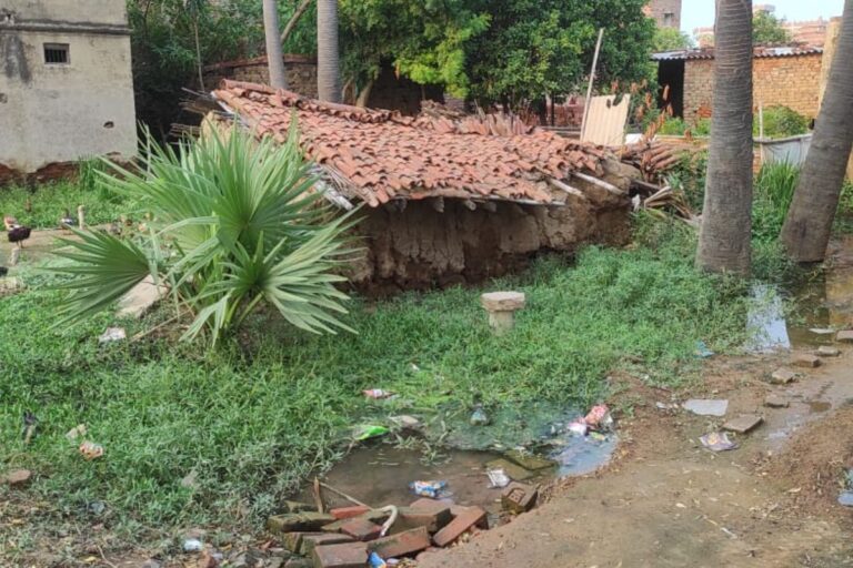 नालंदा: जलजमाव से महादलित टोले में हाहाकार, कई घरों में दरारें और कच्चे मकान जमींदोज