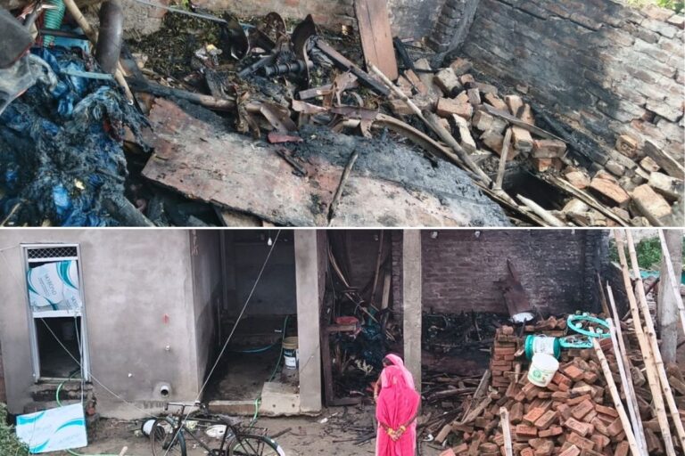 आरण गांव में देर रात घर पर बमबाजी, धमाके से मकान ध्वस्त, लाखों की संपत्ति जलकर राख