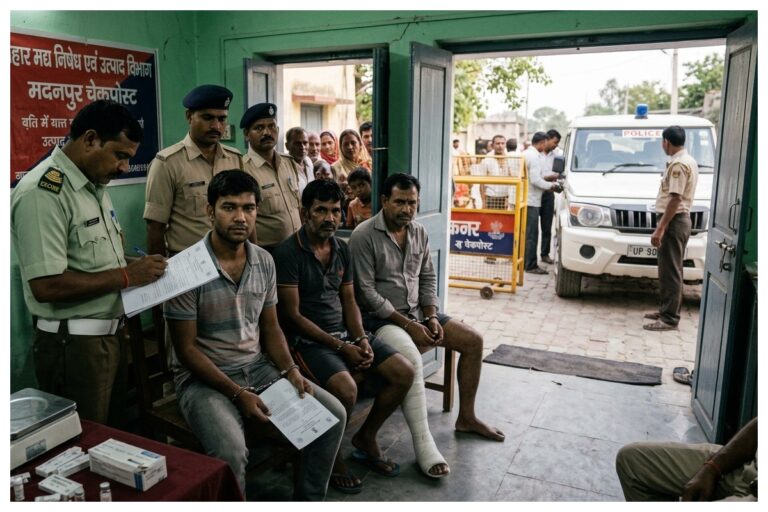 यूपी से शराब पीकर लौट रहे चौकीदार समेत पांच गिरफ्तार, भागने की कोशिश भी नाकाम